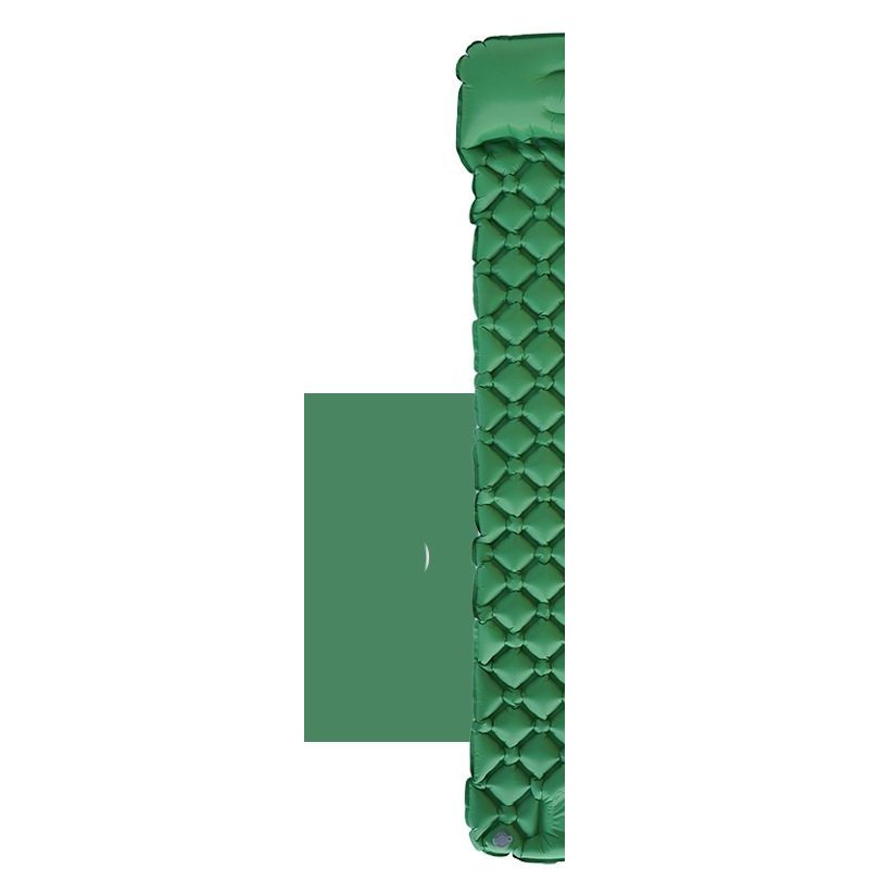 Green inflatable sleeping pad with built-in pillow
