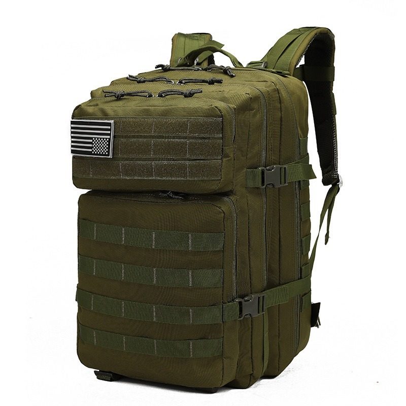 The Ruck 45L in Army green with MOLLE webbing